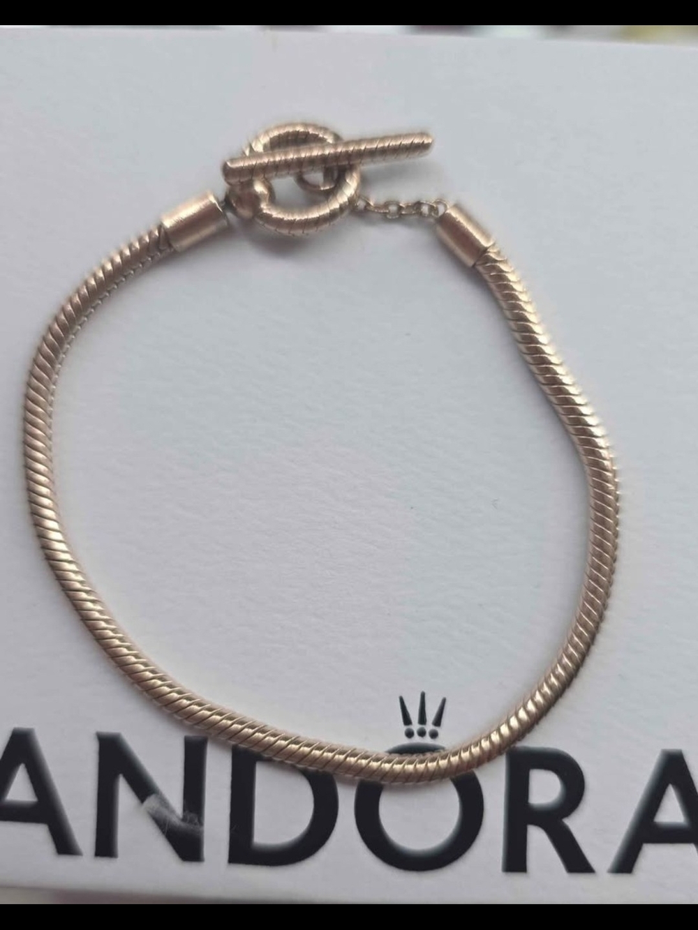 Pandora Rose Gold Tone Snake Chain Bracelet with Toggle Clasp